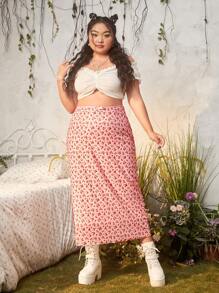 ROMWE Kawaii 大碼碎花網紗覆蓋半身裙