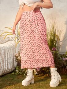 ROMWE Kawaii 大碼碎花網紗覆蓋半身裙