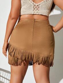 RELISH NOLESS Rok Ukuran Plus Pinggir Zip Plain Boho - Unta - View 2
