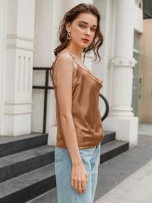 Simplee Draped Front Cami Top - Khaki - View 3