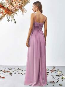 Ruched Front Chiffon Cami Dress - Pink - View 2