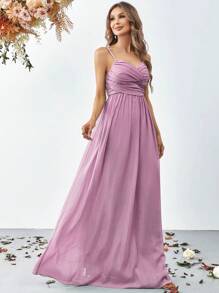 Ruched Front Chiffon Cami Dress - Pink - View 3