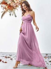 Ruched Front Chiffon Cami Dress - Pink - View 5