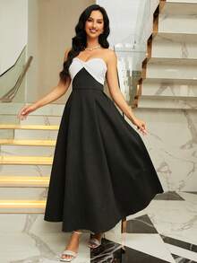 Missord Đầm Lộ Lưng xoắn lại Dây kéo Khối Màu Thanh lịch - Đen và trắng - Xem 6