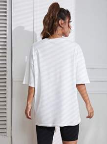 SHEIN EZwear 卡通圖案落肩T恤 - 白色 - 查看 2