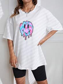 SHEIN EZwear 卡通圖案落肩T恤 - 白色 - 查看 6