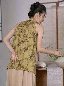 DAZY Áo sơ mi cài nút họa tiết hoa đi chơi - Màu Khaki - Xem 4