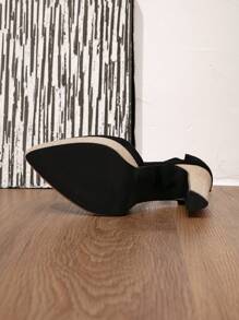 秋冬季优雅黑色女士高跟鞋，仿麂皮尖头厚底踝带高跟鞋，性感派对风 - 黑色 - 查看 3