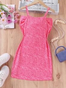 SHEIN Girls 1pc Allover Print Ruched Front Cami Dress - Pink - View 2