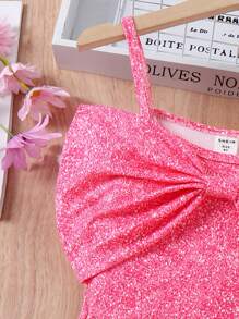 SHEIN Girls 1pc Allover Print Ruched Front Cami Dress - Pink - View 5