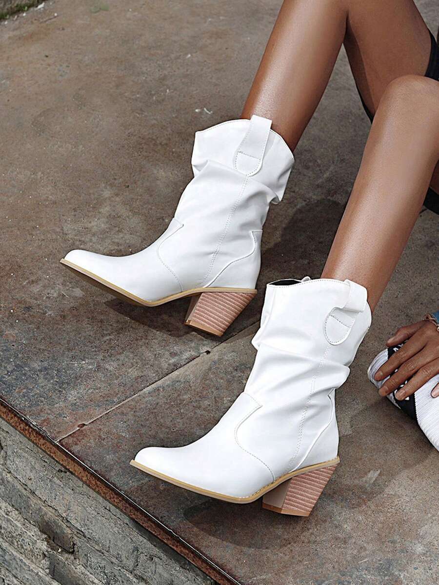 Giày bốt nữ thời trang gót nhọn mũi nhọn, bốt trơn màu trắng thanh lịch - trắng - Xem 1