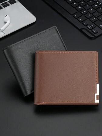 CarrKen Litchi Embossed Small Wallet Metal Decor Credit Card Holder Portable Cash White-Collar Workers For Female College Work Business Commute Office For Anniversary For Couple For Birthday Gift On Valentine Day Gift Gift Present Old Style Men For Men Wallet Purse Wallet Men Wallet Leather
