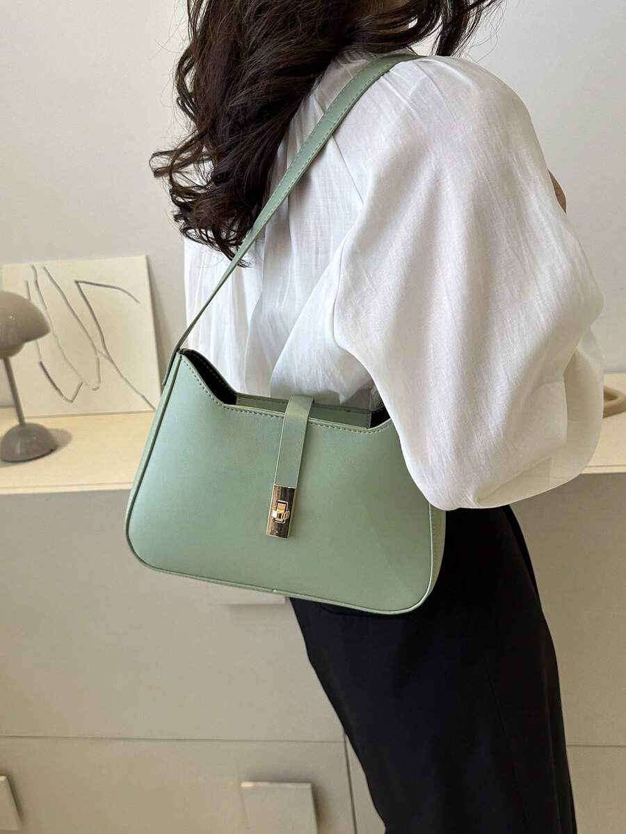 Twist Lock Chain Strap Hobo Bag Màu xanh lá Thời trang - màu xanh lá - Xem 1