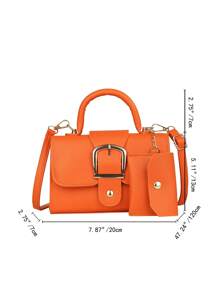 荔枝紋壓花方包搭扣裝飾橘色時尚帶零錢包 - 橘色 - 查看 3