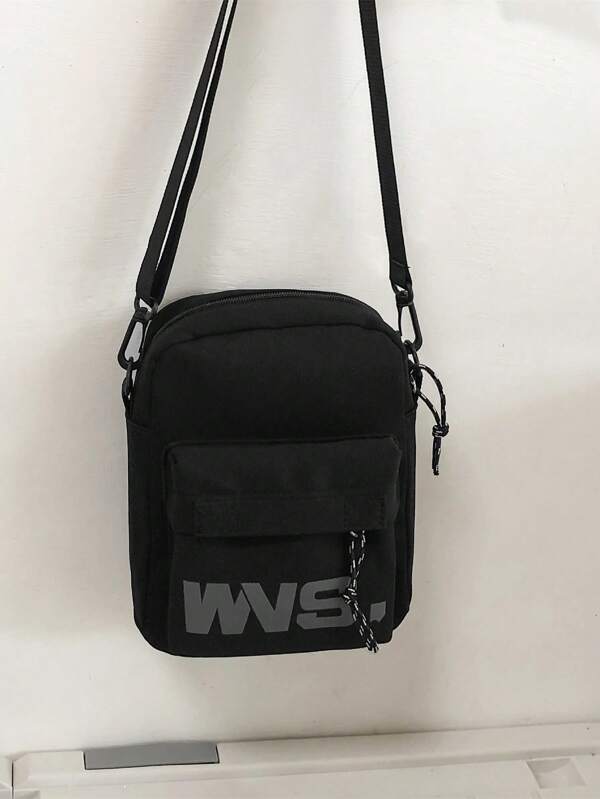 Mini Letter Graphic Square Bag Black Casual Adjustable Strap Crossbody Bag Sling Bag Shoulder Bag Square Bag Travel Essentials School Bag College Bag For Books Multi-Functional Sling Bag Cross Body Bag Students Messenger Bag Cylinder Bag Bag For Men Black Bag Holiday Essentials Camping Sling Bag For Men Bags Summer Back To School Summer Bag Springbreak Vacation Bag Pack School Supplies
