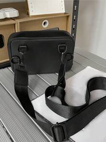 迷你字母圖案腰包黑色休閒可調整肩帶單肩包運動包適用於中學大學學生適合旅行大學學校 - 黑色 - 查看 2