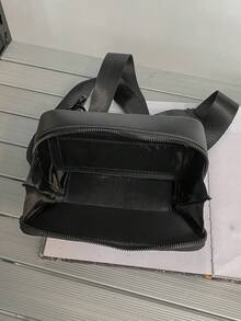 迷你字母圖案腰包黑色休閒可調整肩帶單肩包運動包適用於中學大學學生適合旅行大學學校 - 黑色 - 查看 3