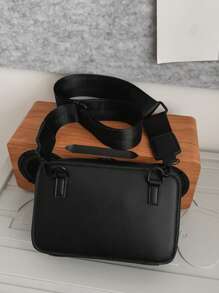 多功能迷你方包黑色簡約可調節肩帶單肩包斜挎包休閒包高中生大學生新生包 - 黑色 - 查看 2