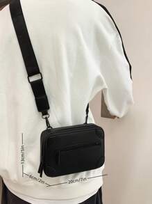 多功能迷你方包黑色簡約可調節肩帶單肩包斜挎包休閒包高中生大學生新生包 - 黑色 - 查看 4