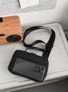 多功能迷你方包黑色簡約可調節肩帶單肩包斜挎包休閒包高中生大學生新生包 - 黑色 - 查看 5