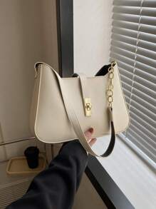 流行小香风真皮女包2024夏季腋下优雅轻奢链条单肩包 - 米色 - 查看 3