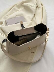 流行小香风真皮女包2024夏季腋下优雅轻奢链条单肩包 - 米色 - 查看 6