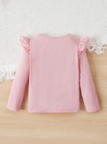 SHEIN 小女童皇冠和標語圖案荷葉邊T恤 - 淺粉色 - 查看 2