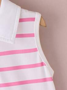 SHEIN Young Girl 2pcs Striped Print Ruffle Hem Dress Summer Holiday - Multicolor - View 3