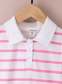 SHEIN Young Girl 2pcs Striped Print Ruffle Hem Dress Summer Holiday - Multicolor - View 4