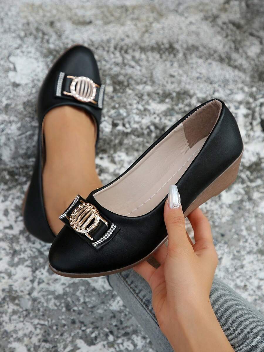 Giày đế xuồng thanh lịch dành cho nữ, Giày đế xuồng trang trí bằng kim loại & kim loại - màu đen - Xem 1