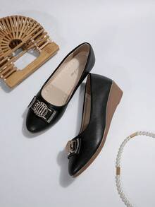 Giày đế xuồng thanh lịch dành cho nữ, Giày đế xuồng trang trí bằng kim loại & kim loại - màu đen - Xem 4