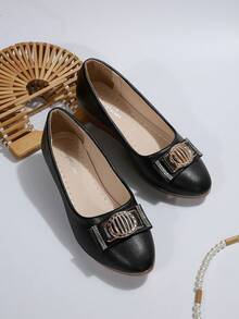 Giày đế xuồng thanh lịch dành cho nữ, Giày đế xuồng trang trí bằng kim loại & kim loại - màu đen - Xem 5