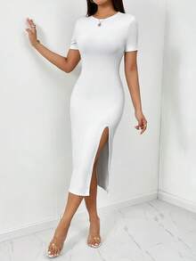 SHEIN Essnce Vestido ajustado de espalda abierta con cordón - Blanco - Ver 2