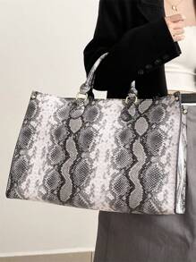 时尚蛇纹印花四季旅行购物手提包，超大容量手提包，吸睛女士工作包 - 彩色 - 查看 3