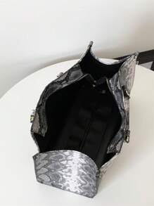 时尚蛇纹印花四季旅行购物手提包，超大容量手提包，吸睛女士工作包 - 彩色 - 查看 6