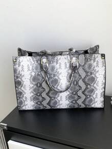 时尚蛇纹印花四季旅行购物手提包，超大容量手提包，吸睛女士工作包 - 彩色 - 查看 7