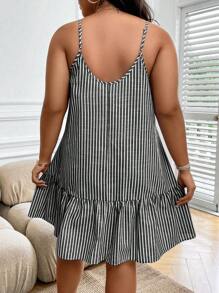 Calvaya Đầm Plus Size Viên lá sen Sọc Giải trí - Màu xám đen - Xem 2