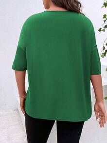 SHEIN LUNE Plus Car & Letter Graphic Lace Up Front Drop Shoulder Tee - Green - View 2