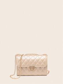 Bolsa cuadrada mini guateado con solapa con cadena con tira plata miedoso dorado miedoso - Dorado - Ver 1