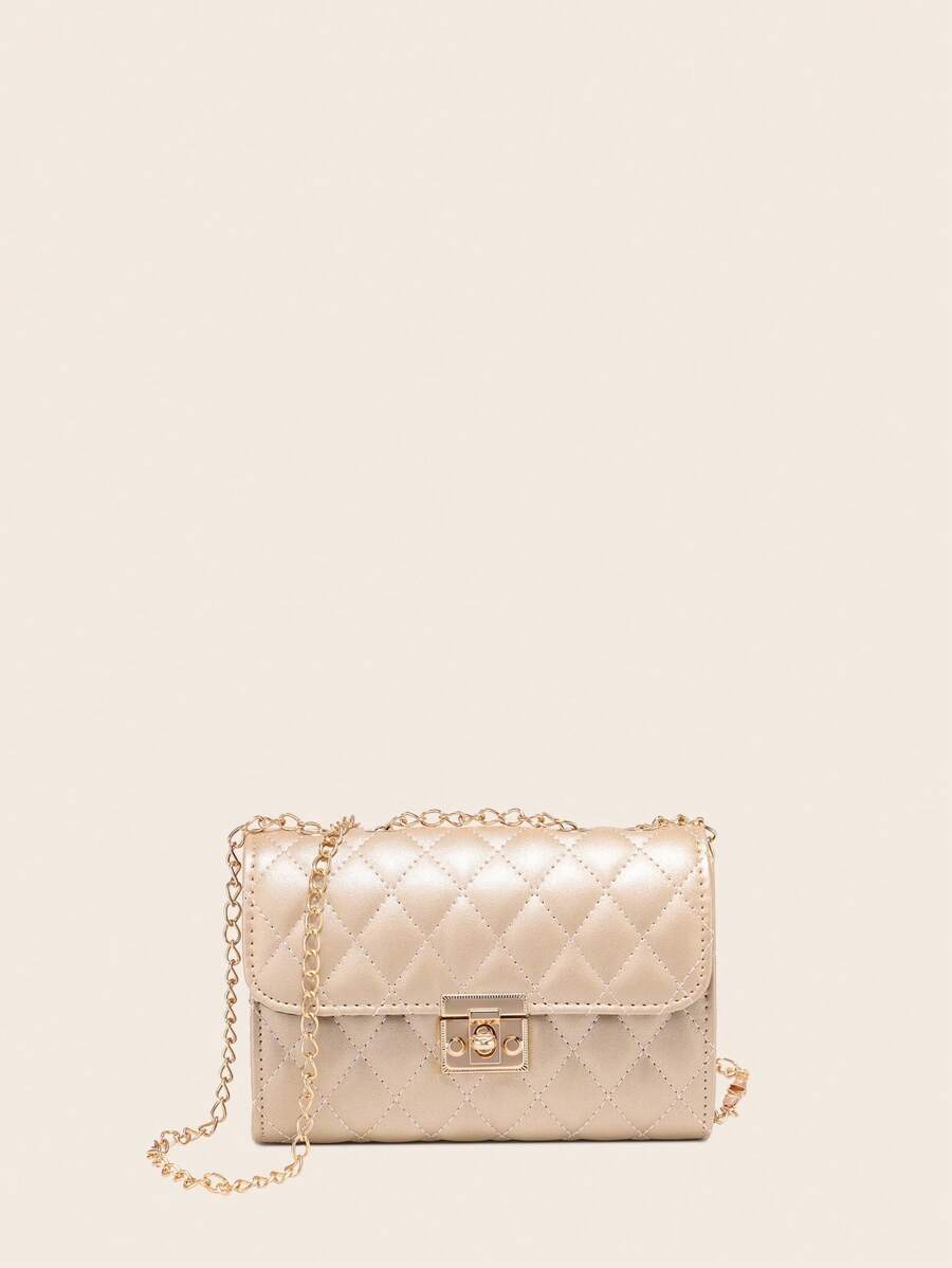 Bolsa cuadrada mini guateado con solapa con cadena con tira plata miedoso dorado miedoso - Dorado - Ver 1