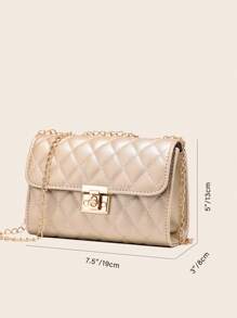 Bolsa cuadrada mini guateado con solapa con cadena con tira plata miedoso dorado miedoso - Dorado - Ver 5