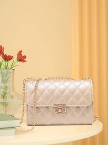 Bolsa cuadrada mini guateado con solapa con cadena con tira plata miedoso dorado miedoso - Dorado - Ver 6