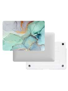 2pcs Marble Print Front & Translucent Dorsal Case Compatible With MacBook Air - Mint Green - View 2