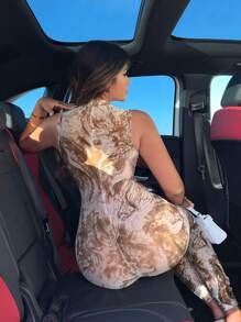 SHEIN SXY 大理石圖案小高領彈力緊身連體褲 - 彩色 - 查看 2