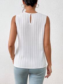 SHEIN Essnce 鎖眼領無袖襯衫 - 白色 - 查看 2