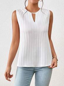 SHEIN Essnce 鎖眼領無袖襯衫 - 白色 - 查看 3