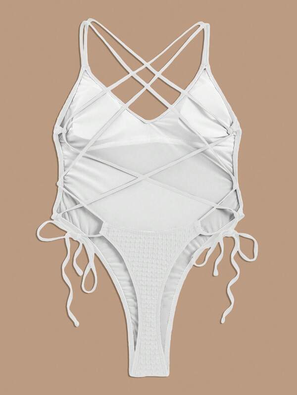 SHEIN Swim BAE Criss Cross Backless Tie Side One Piece Swimsuit SHEIN USA