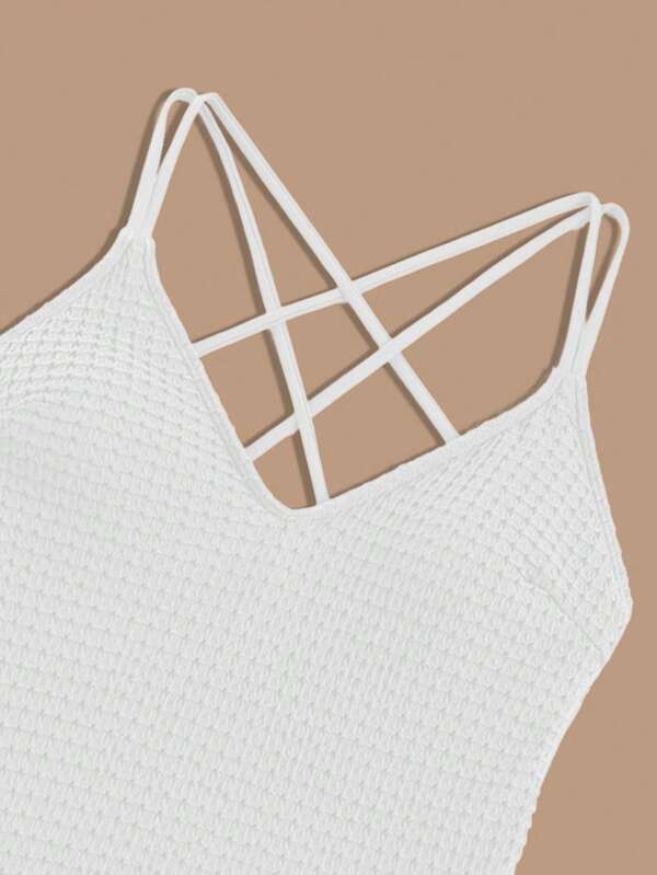 SHEIN Swim BAE Criss Cross Backless Tie Side One Piece Swimsuit SHEIN USA