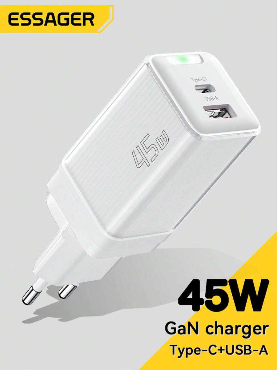 Bộ sạc Essager 45W GaN USB Type C PD QC 3.0 Sạc nhanh Tương thích với Iphone 14 13 Pro Samsung - trắng - Xem 1