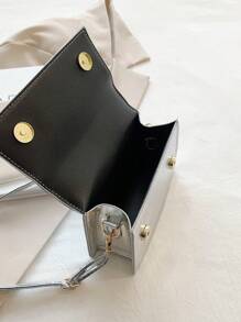 Mini Metallic Crocodile Embossed Flap Square Bag Silver , Funky, Punk & Bag For Street Wear - Silver - View 7